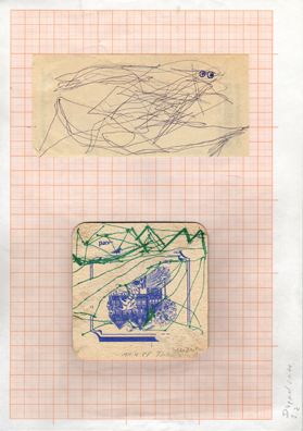 Hilka Nordhausen, Zeichnung, Bierdeckel, Milimeterpapier, Quasar